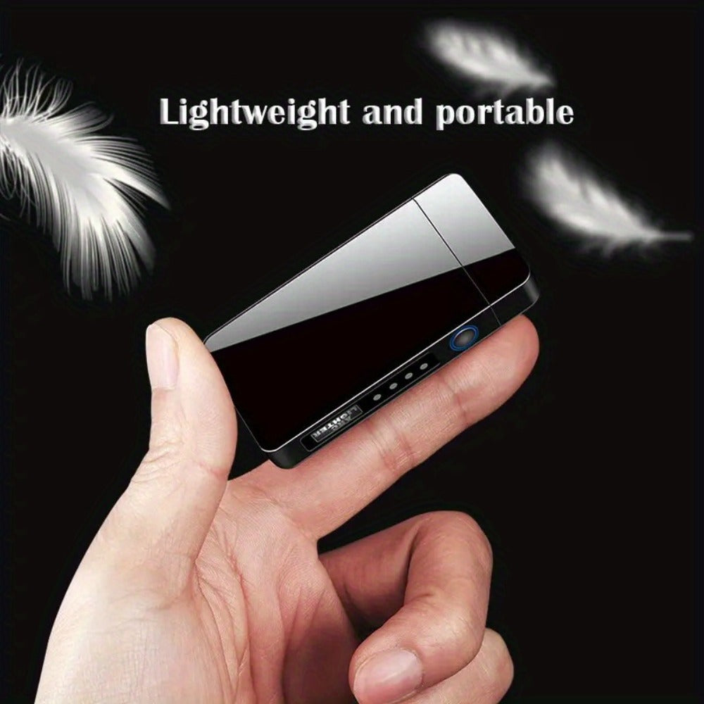 Flip-Top Dual-Arc Electric Lighter with Power Display in Three Black and Blue Color Options