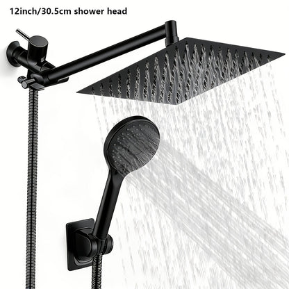 High Pressure Rainfall Shower Head Combo with Handheld Spray – 9 Spray Settings, 180° Adjustable Bracket, Stainless Steel Hose, Anti-Clog Nozzles, Modern Bathroom Shower System