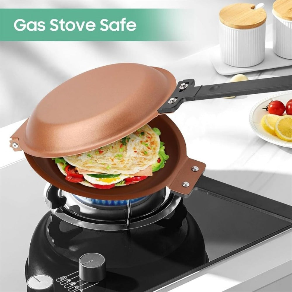 Reversible Non-Stick Pancake Skillet – Foldable Stainless Steel Flip Pan for Fluffy Pancakes, Omelettes & Frittatas | Dual-Sided Coating Dishwasher Safe Breakfast Cookware Pan