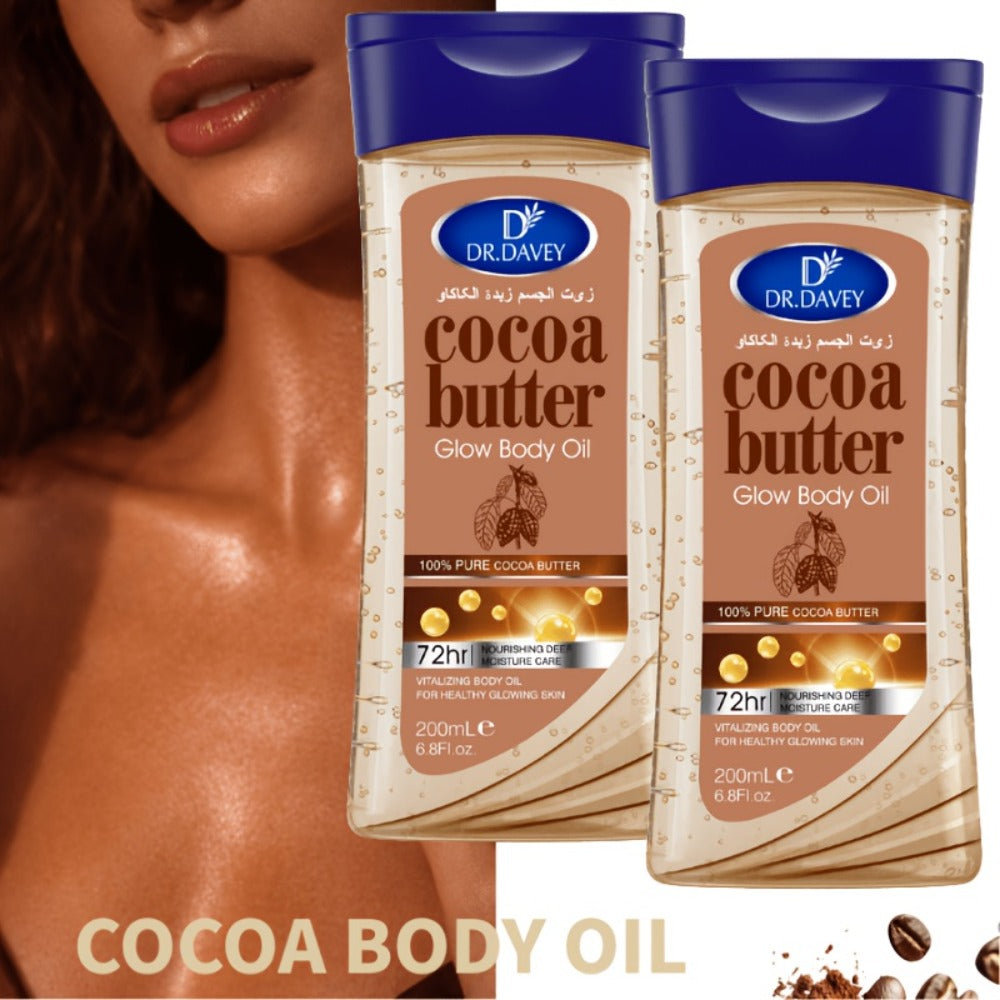 Cocoa Butter Body Oil, Two-Piece Set of 200ml Flip-Top Bottles with Coordinated Brown Labels
