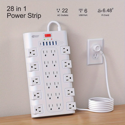 Power Strip 28-in-1 Surge Protector with 22 Widely Spaced AC Outlets, 5 USB-A, 2 USB-C and 2100J Rating