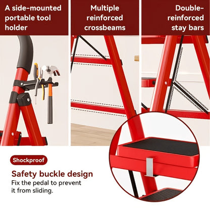 Folding Metal Step Ladder with Handrail, Ribbed Treads and Two-, Three-, Four- or Five-Step Options