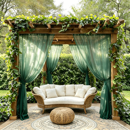 Six-Panel Sheer Outdoor Curtain Sets in Ten Colors with 37- or 54-Inch Width and Seven Length Options