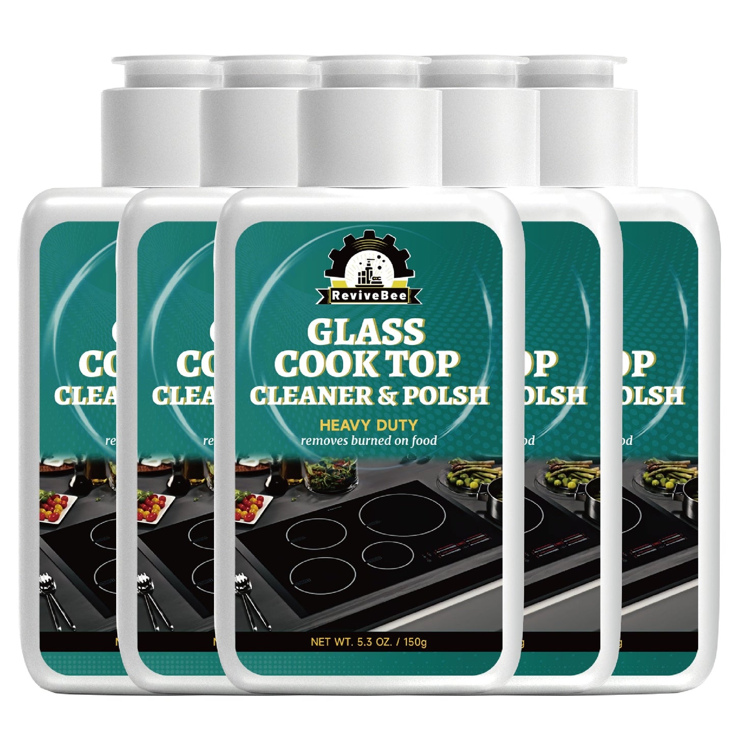 Glass and Ceramic Cooktop Cleaner and Polish in a Five-Pack Set for Routine Care of Smooth Cooking Surfaces