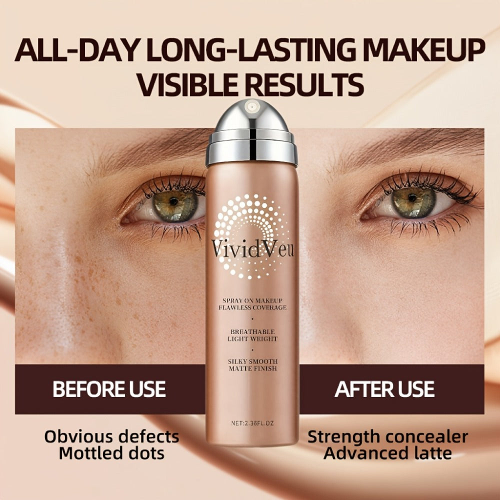 Spray-On Liquid Foundation Bottle with Matching Face Brush in Four Shades from Natural to Porcelain