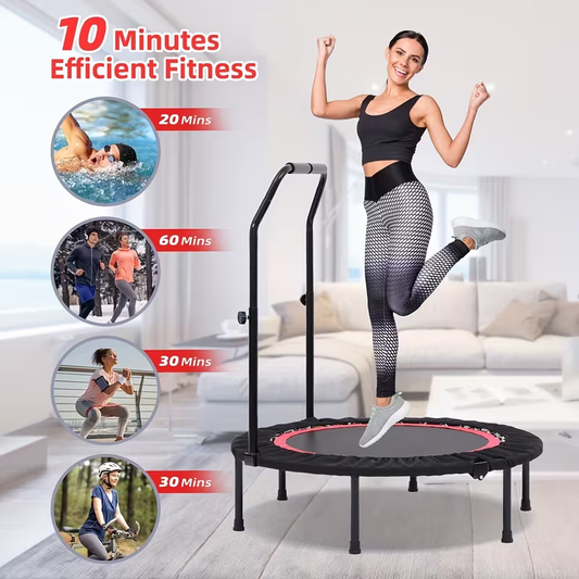 Mini Trampoline Rebounder 40" for Adults 330LB Capacity with Balance Bar Indoor Outdoor Fitness Cardio Exercise Trampoline