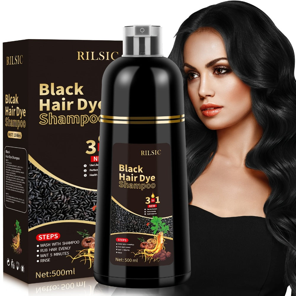 Hair Color Shampoo, RILSIC 3-in-1 500ml Pump Bottle with Black, Brown, Chestnut and Dark Brown Options