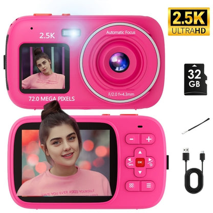 Vintage CCD Digital Camera 72MP 2.5K Vlogging Camera 16X Zoom Auto Focus Dual Screen 32GB Card Retro Compact Camera for Teens Beginners Travel Photography Gift for Girls Boys