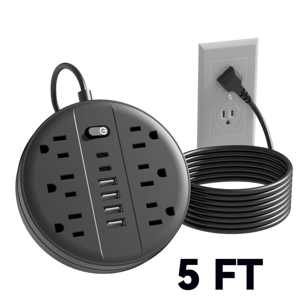 Wall Mount Power Strip Surge Protector 12-in-1 with 6 AC Outlets 4 USB-A 2 USB-C Ports Portable Compact Multi-Outlet Charging Station Wall-Mountable Extension for Home Office School – Black & White