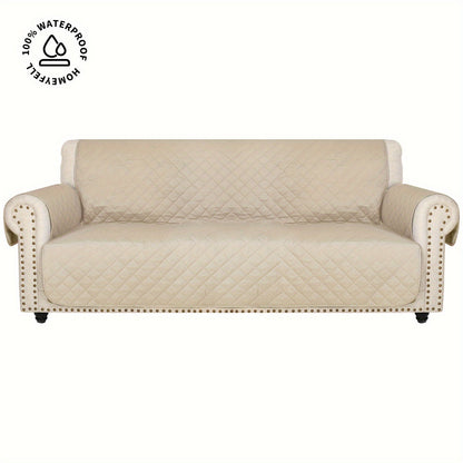 Sofa Cover Waterproof Quilted Microfiber Three-Seat Panel Set with Two Foam Tubes, Straps and Side Pocket