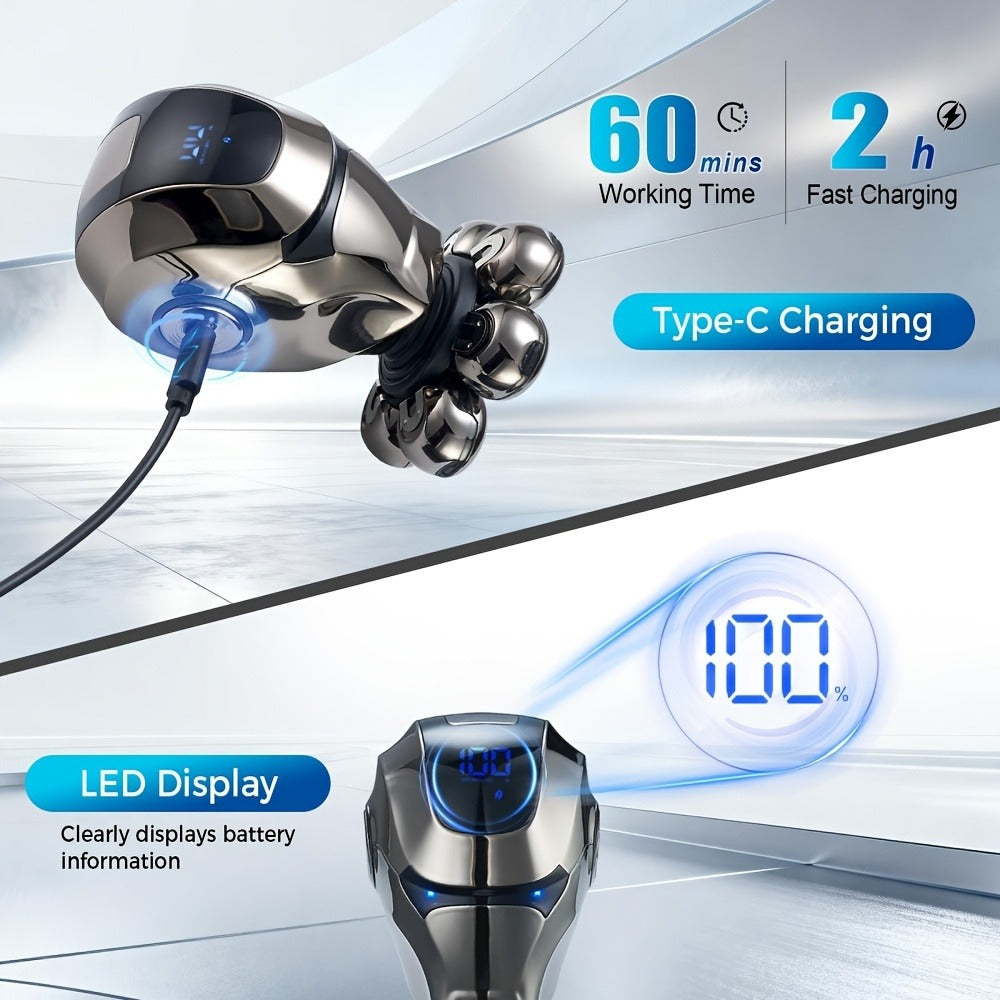 Electric Shaver 8D Floating Rotary Head with IPX5 Wet/Dry Use, LED Display and Two Grooming Set Options