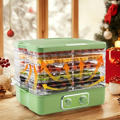 Five-Tray Stackable Food Dehydrator with 240W Heating, 95–158°F Control and Silver or Green Options