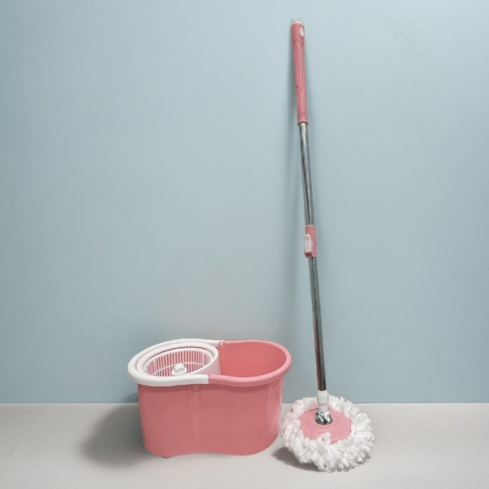 Spin Mop and Bucket with Wringer Set – Pink 360° Spinning Floor Mop System with 4 Microfiber Replacement Heads & Stainless Steel Adjustable Handle for Home Floor Cleaning