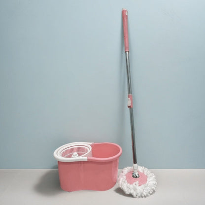 Spin Mop and Bucket with Wringer Set – Pink 360° Spinning Floor Mop System with 4 Microfiber Replacement Heads & Stainless Steel Adjustable Handle for Home Floor Cleaning