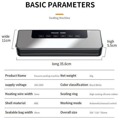 65KPa Countertop Vacuum Sealer with Dry and Moist Modes, External Hose, 50 Bags and 30cm Sealing Width