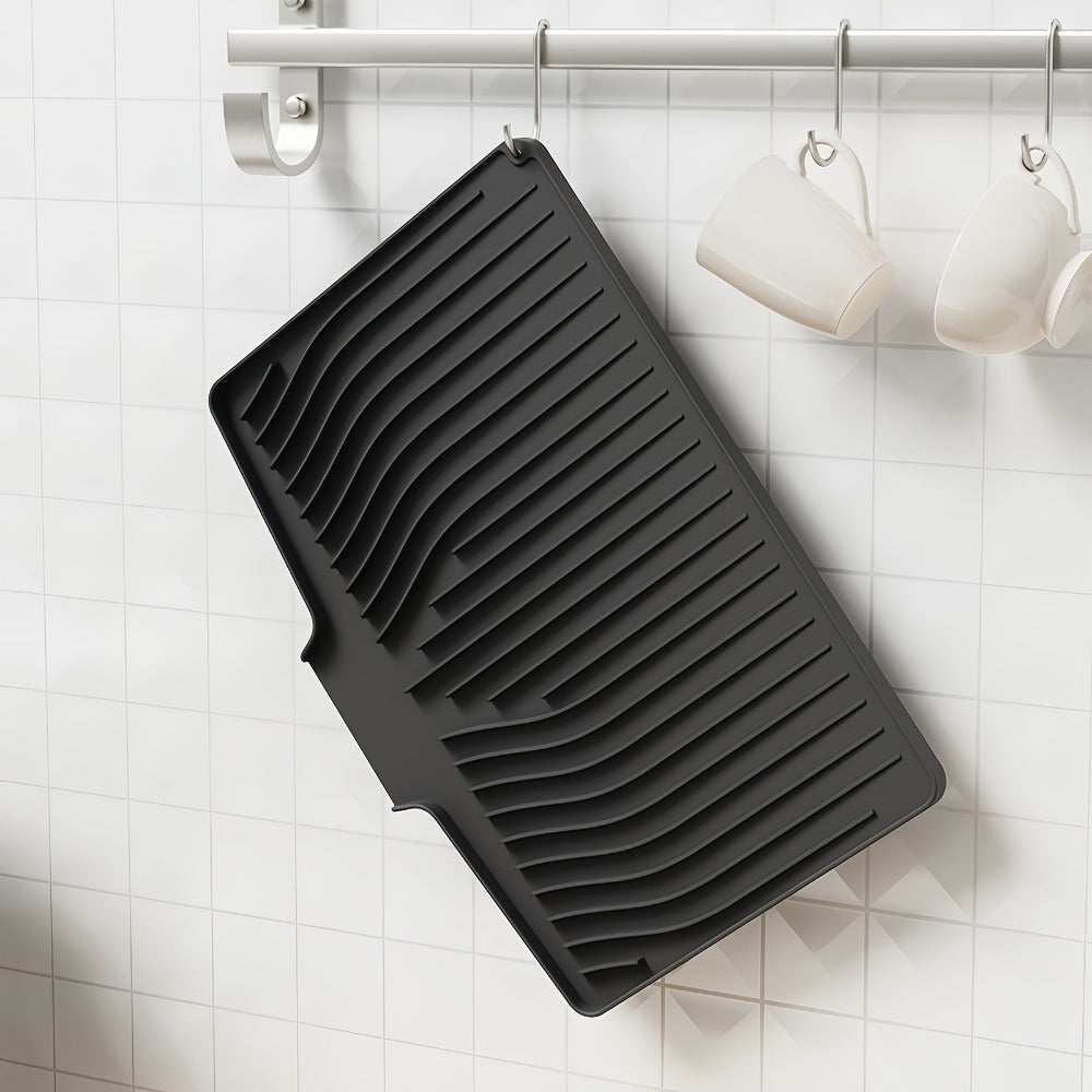 Kitchen Mat Set, 34.5x19-Inch Silicone Slope-Drain Drying Pads in Black or Gray, Single or 2-Piece Options
