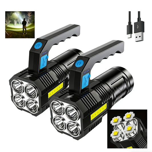 Flashlight 2-Pack Four-LED Handheld Searchlights with Four Modes, USB Charging and Power Display