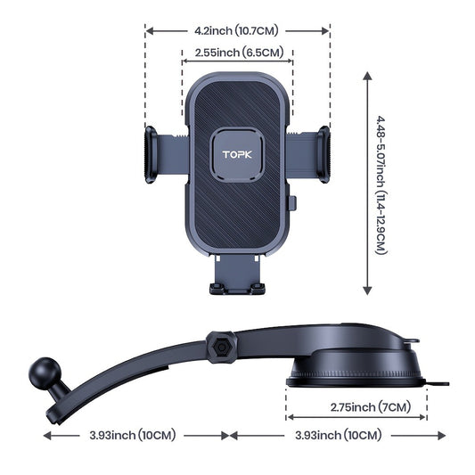 Car Phone Holder Mount for Dashboard, Universal Cell Phone Car Mount Compatible with iPhone 15 14 13 Samsung Galaxy Android Smartphones – Adjustable Dash Mount