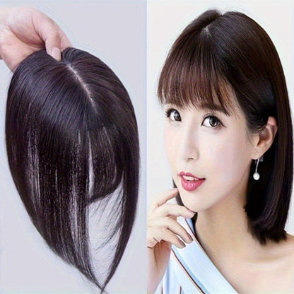 10-Inch Clip-In Hair Topper with Bangs in Black, Dark Brown or Light Brown Crown Coverage Options