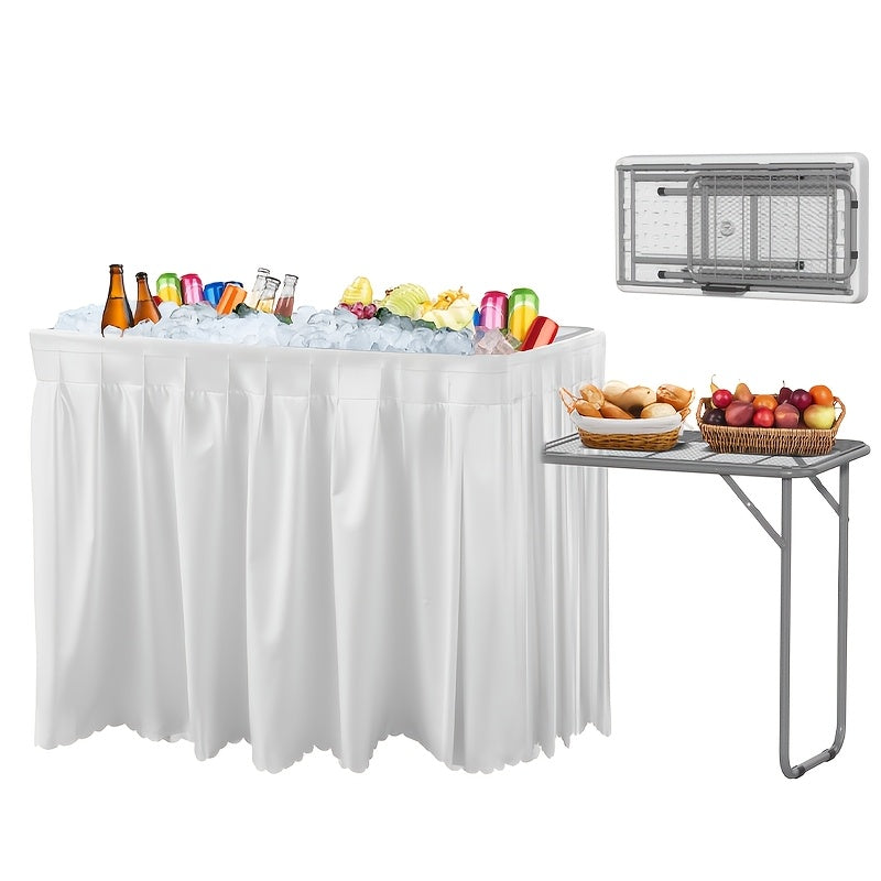 Ice Table Folding 4 ft Portable Cooler Table with Drain & Removable Skirt, Fill and Chill Party Beverage Station for BBQ, Camping & Outdoor Events