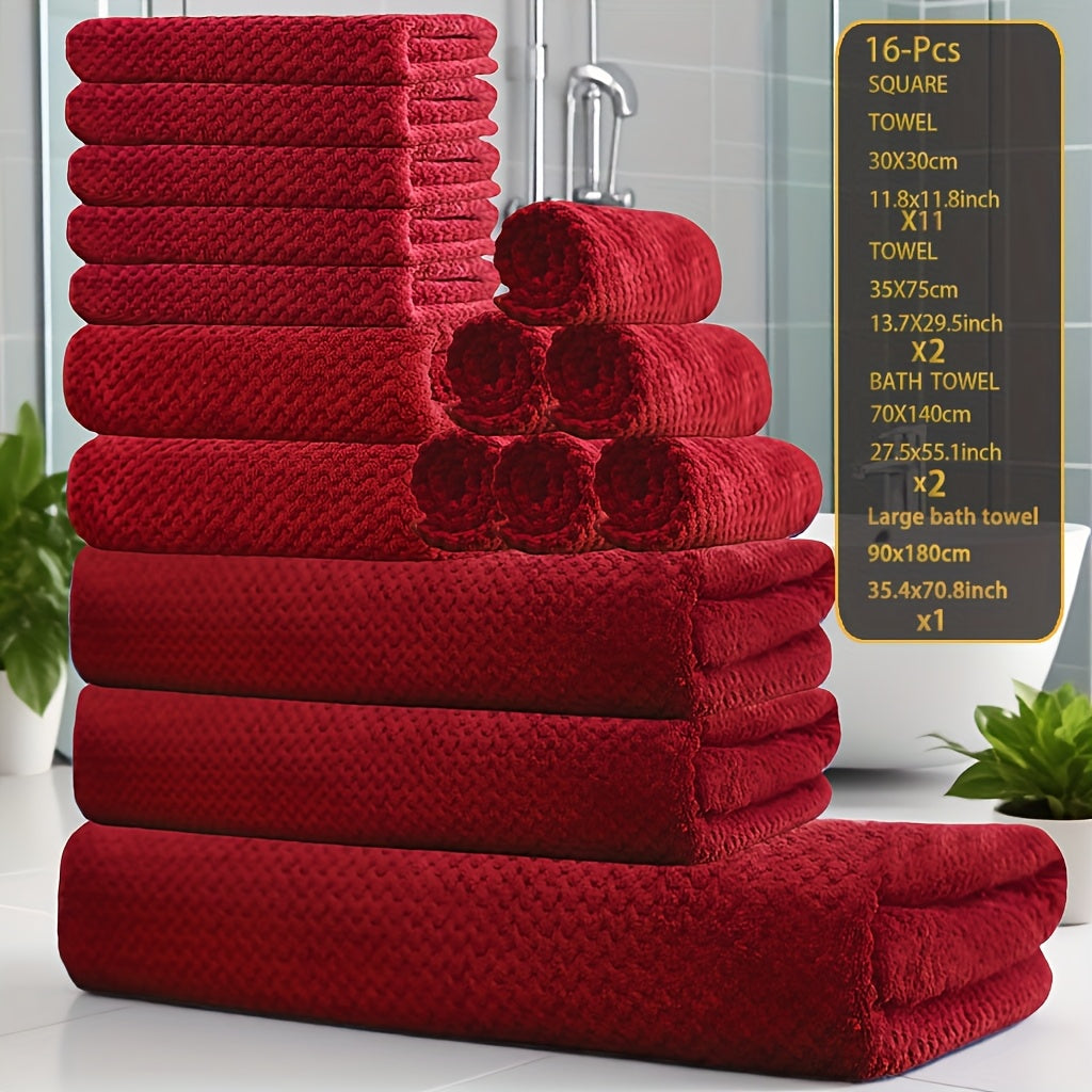 Towel Set 16 Piece 300GSM Coral Fleece Bath Towels and Washcloths in 11 Solid Colors for Home and Guest Use
