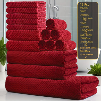 Towel Set 16 Piece 300GSM Coral Fleece Bath Towels and Washcloths in 11 Solid Colors for Home and Guest Use