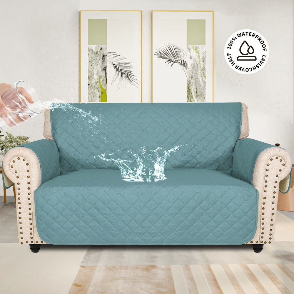 Sofa Cover Five-Layer Quilted Microfiber Protector with Elastic Strap and Foam Anchors for 3 or 4 Seats