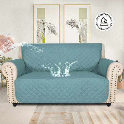 Sofa Cover Five-Layer Quilted Microfiber Protector with Elastic Strap and Foam Anchors for 3 or 4 Seats