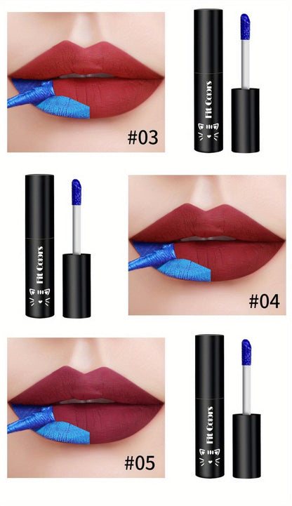 Lip Gloss Set by Fit Colors with 3 Bold Blue Matte Lip Colors and Two Retained Set Options