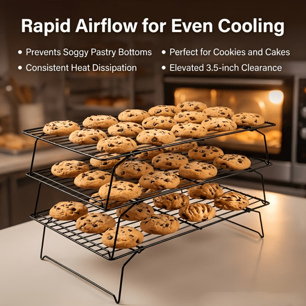Foldable Cooling Rack for Baking, Stackable Wire Baking Rack with 4-Position Height Adjustment, Collapsible Metal Drying Rack for Cookies Cakes Bread, Camping Grill Rack
