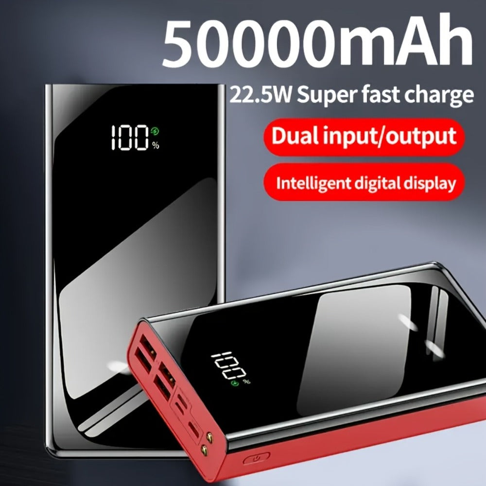 High Capacity 50000mAh Power Bank Multi-Port Fast Charging – Dual USB & Type-C Output, LED Flashlight, Power Indicator, Portable Backup Battery Pack for iPhone Android Outdoor Camping Travel Emergency