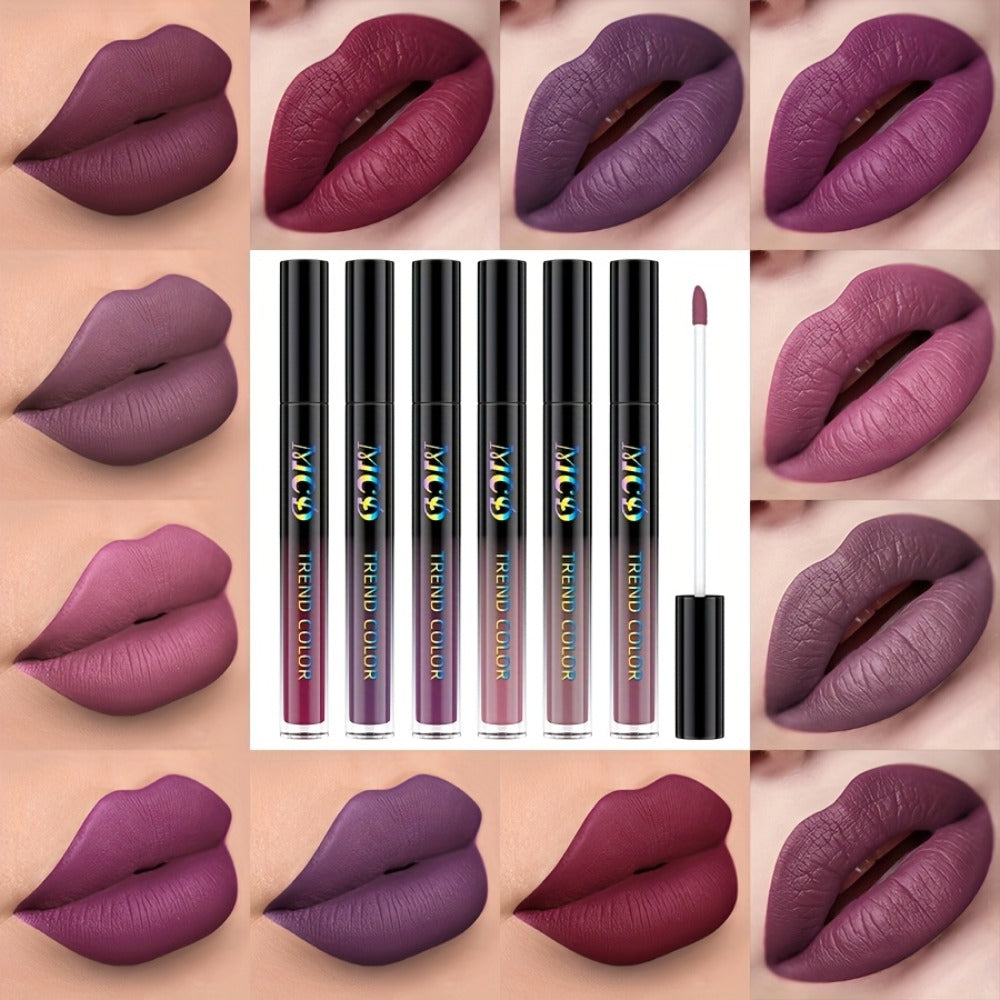 Matte Liquid Lipstick Set 6pcs Lip Glaze Long-Lasting Non-Sticky Non-Drying Colorfast Velvet Finish with Natural Scent Defines Lip Contour All-Day Wear Everyday Makeup Gift Set for Women