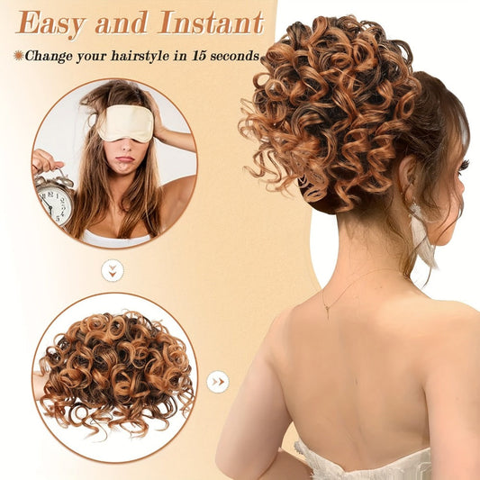 Drawstring Messy Bun Hair Extension 80g Curly Ponytail Voluminous Loose Bun Hairpiece for Women Thinning Hair Natural Look Black Brown Burgundy Ombre 10 Inch