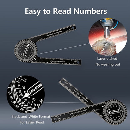 Miter Saw Protractor 7 Inch Aluminum 2-in-1 Professional Angle Finder CNC Machined Precision Laser Engraved Inside Outside Miter Angle for Carpenter Plumber Building Trades Woodworking Black