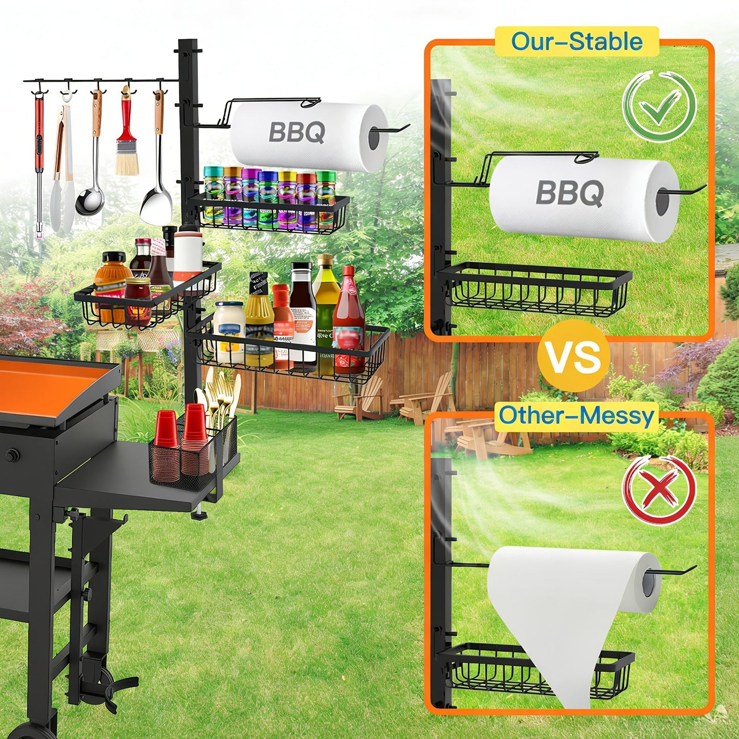 Griddle Caddy Organizer with Paper Towel Holder & Spice Rack