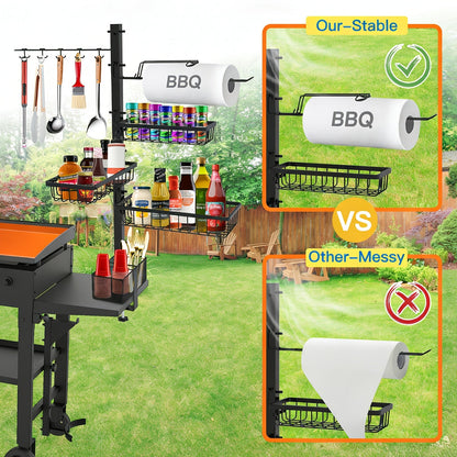 Griddle Caddy Organizer with Paper Towel Holder & Spice Rack