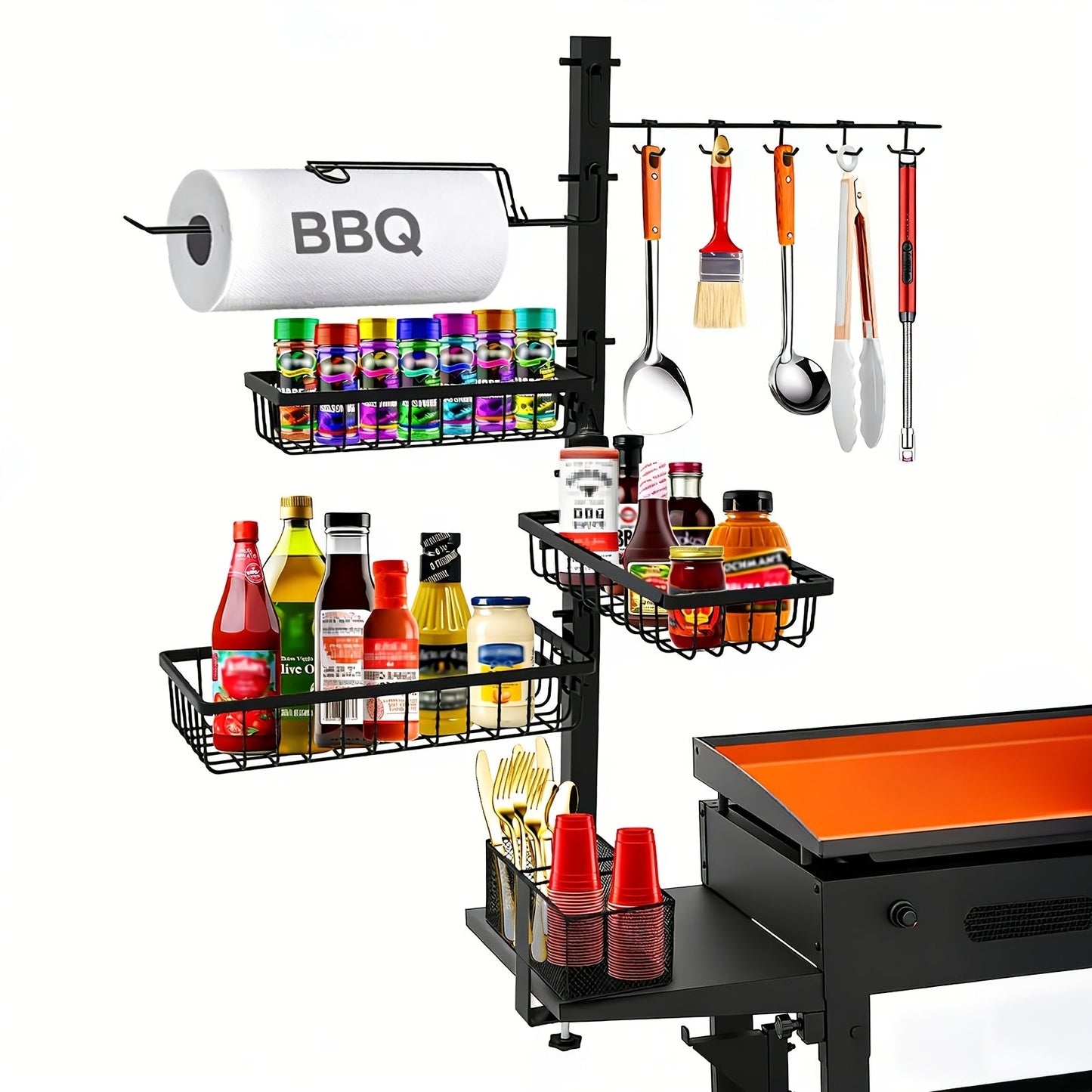 Griddle Caddy Organizer with Paper Towel Holder & Spice Rack
