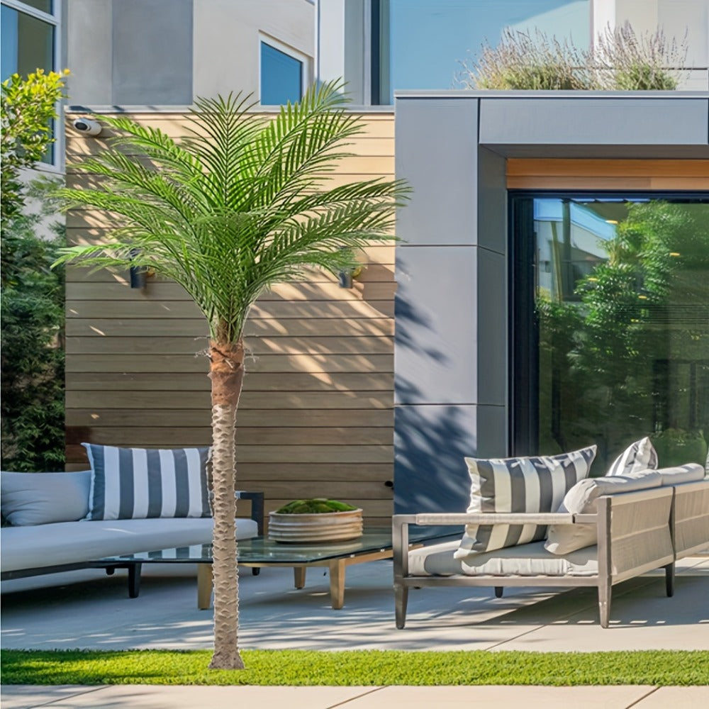 Large Artificial Palm Tree with Textured Trunk, Green Fronds and Three Exact Height-and-Pack Checkout Options