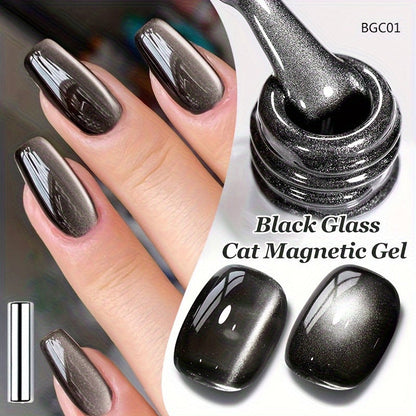 Gel Nail Polish in 10ml Black Magnetic Cat-Eye with Glass-Bead Shimmer, BGC01 or MY49 for Shimmer Art