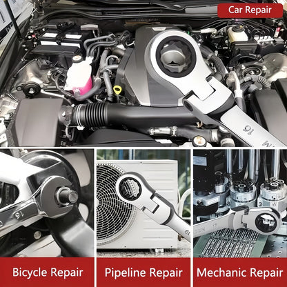 Six-Piece Double-Ended Ratchet Wrench Set with 8–17 mm Metric Sizes, 72-Tooth Heads and Storage Bag