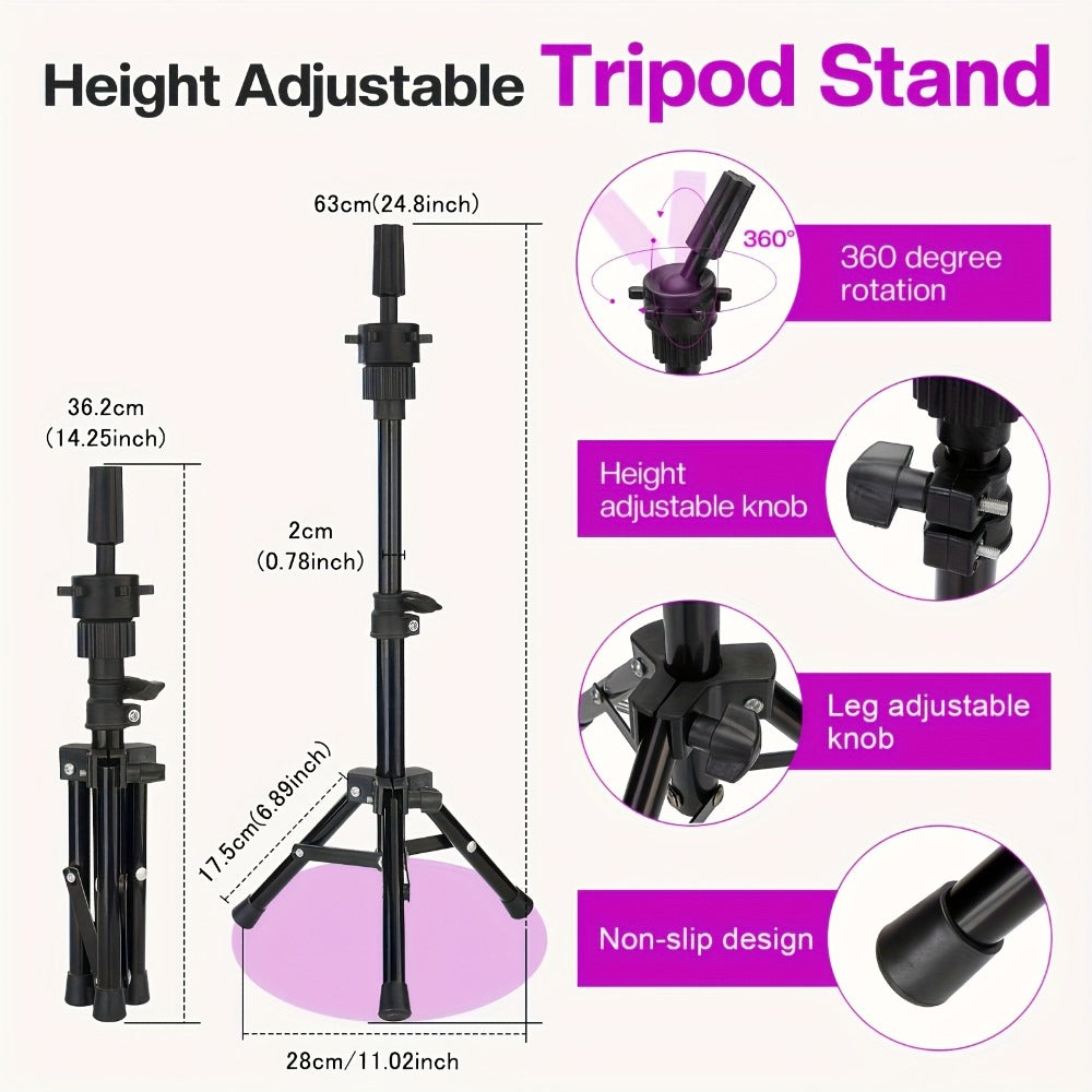 22-Inch Mannequin Head and Adjustable Tripod Stand Set in Pink, Black or White with Styling Accessories