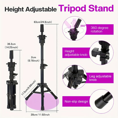 22-Inch Mannequin Head and Adjustable Tripod Stand Set in Pink, Black or White with Styling Accessories