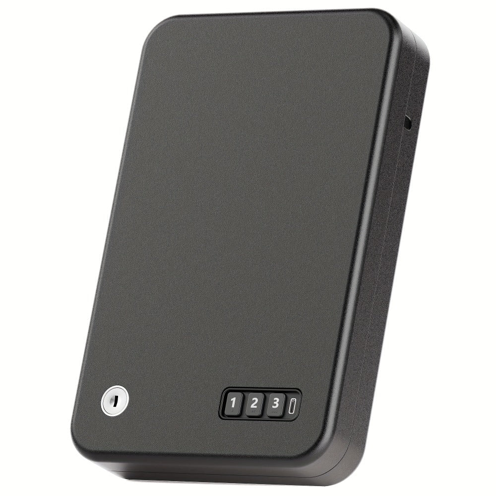 Portable Pistol Safe with Three-Digit Electronic Keypad, Backup Keys, USB-C Cable and 3.28 ft Security Cable