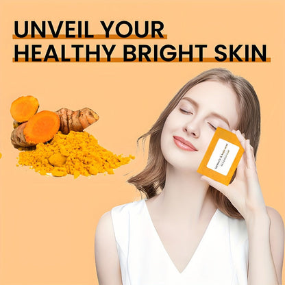 Turmeric and Kojic Acid Bar Soap, Four-Piece Orange Bar Set with Included White Foaming Mesh Net