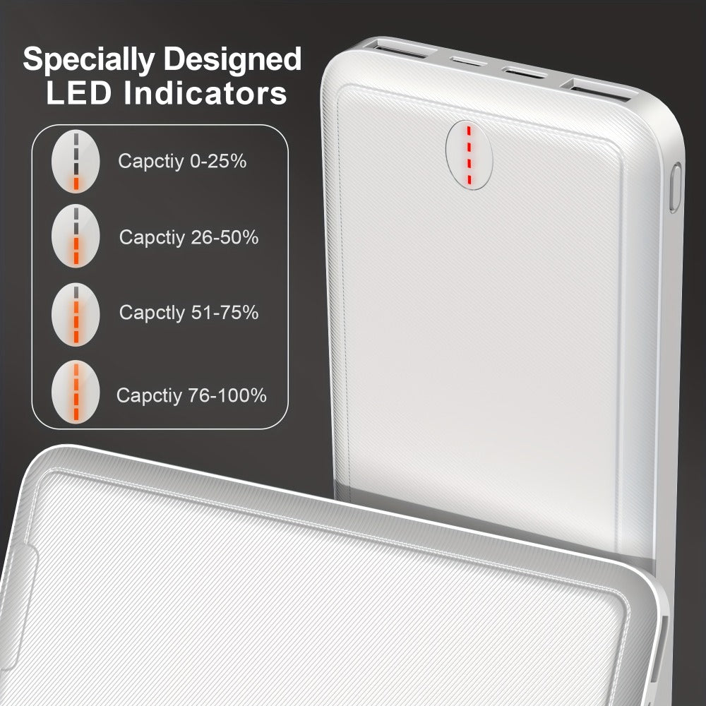 10000mAh Slim Power Bank with 5V/2A Marking, Dual USB-A Outputs and Black or White Color Options