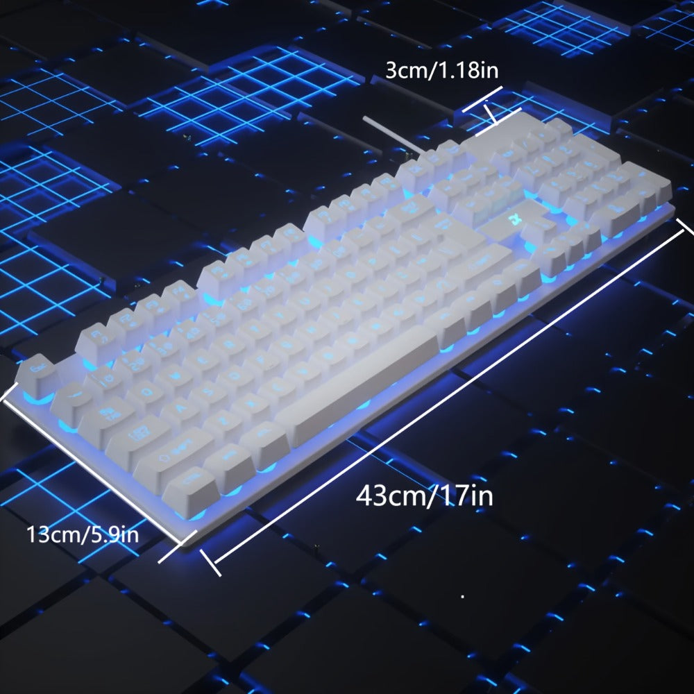 White Wired Keyboard and Mouse Set with Floating Keycaps, Volume Roller and Multiple Backlight Effects