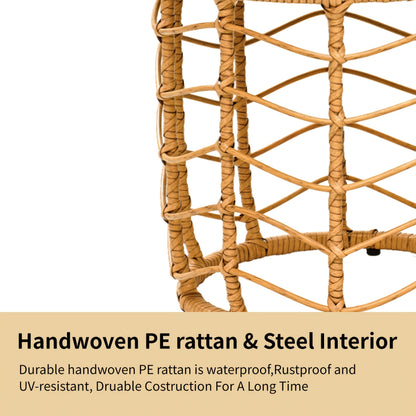 Outdoor Side Table Set of 2 Nesting PE Wicker Frames with Tempered Glass Tops for Patio or Balcony Layouts