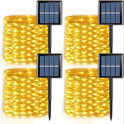String Lights, 110-LED Solar Copper-Wire Fairy Lights with Eight Modes, Four Colors and 2-, 4- or 8-Pack Options