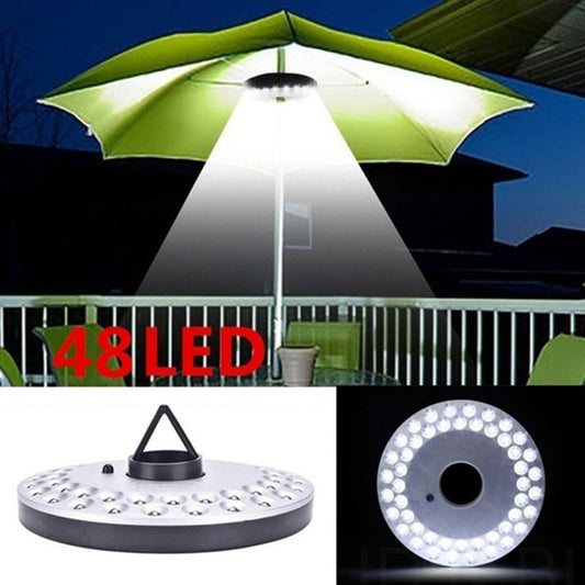 Patio Umbrella Light Battery Powered 48 LED – 3 Brightness Modes Portable Outdoor Camping Light with Hook | 30-Hour Runtime for Patio, Garden, Beach, Tent & BBQ | Emergency Lantern Pole Light Gray