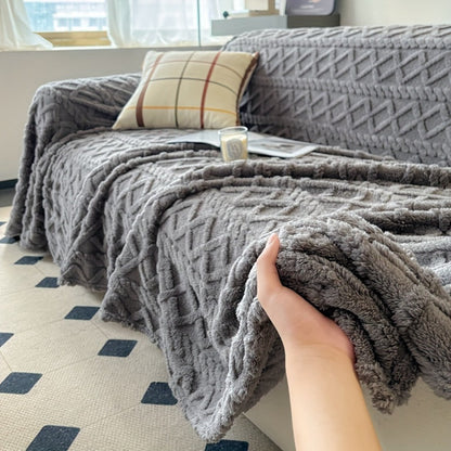 Sofa Cover 300 GSM Shu Velveteen Jacquard Throw in Three Sizes and Five Solid Colors for Armchair to Sectional
